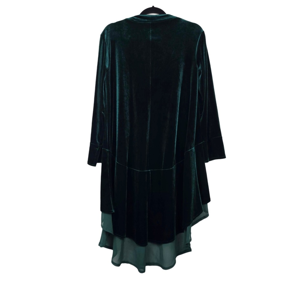 R.Vivimos Womens Green Velvet High-Low Open Front Duster Cardigan Size M 8/10 - Picture 2 of 4